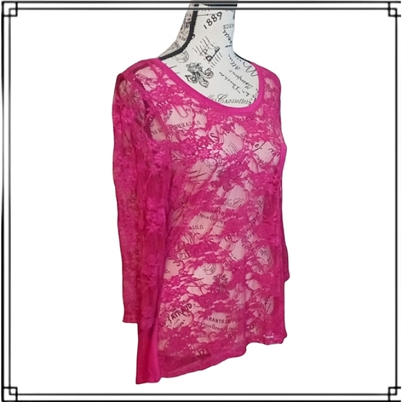 Red Camel Magenta Sheet Lace Scoop Neck Top Size Lg - Picture 4 of 8